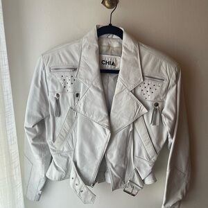 Vintage CHIA 80’s Western Wear White Leather Jacket